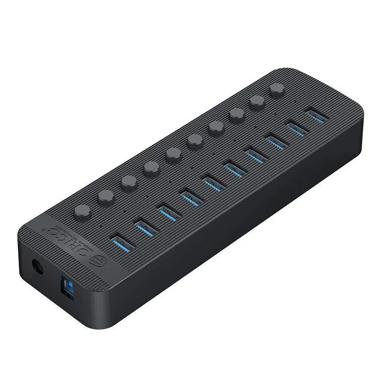 Расширитель USB Хаб ORICO CT2U3-10AB-EU-BK-BP <Type-A to Type-B Cable, Power Supply 12V 4A(48W), USB3.0 * 10>