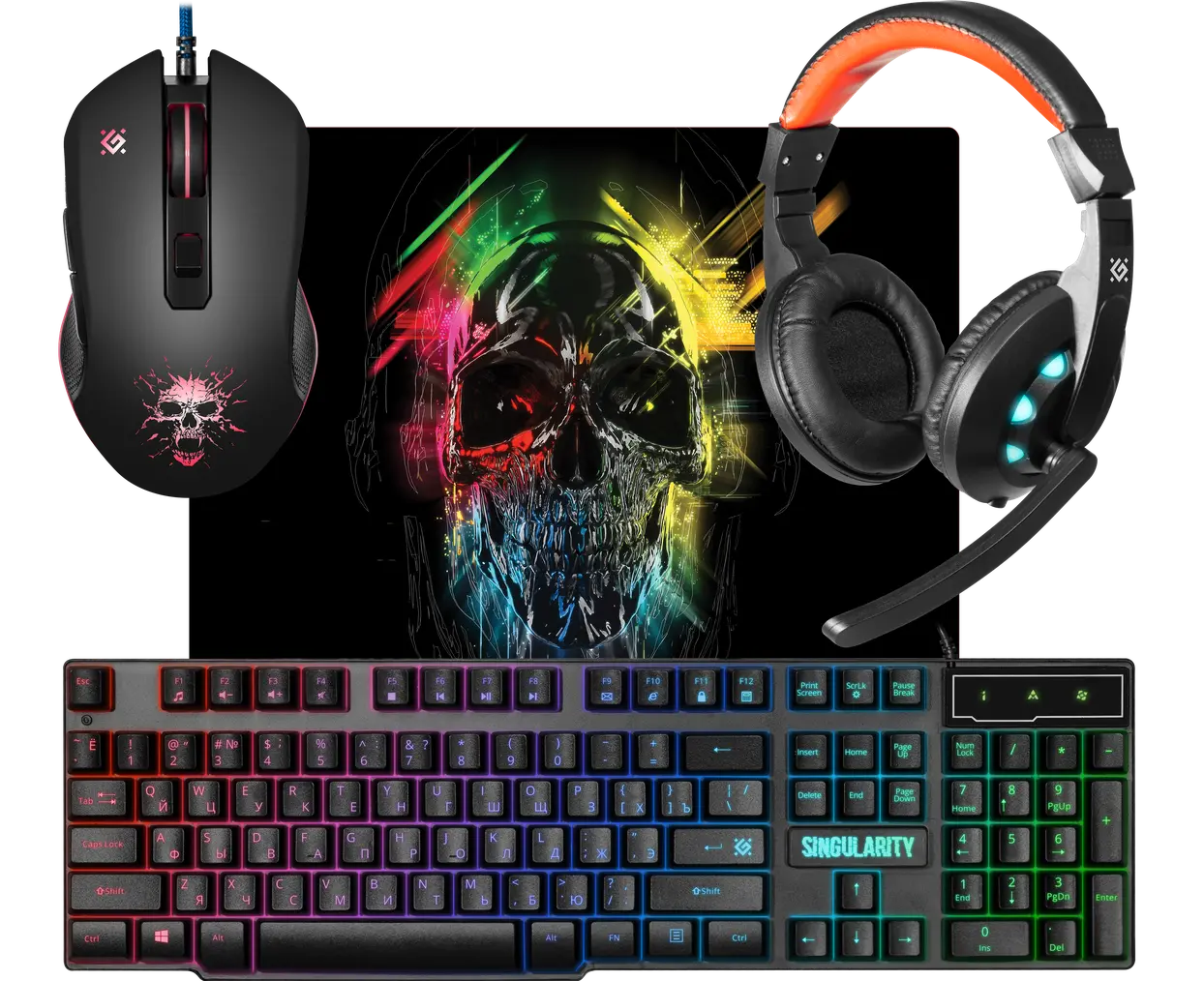 Комплект игровой Defender Singularity MKP-118 мышь+клавиатура+гарнитура+ков. черный