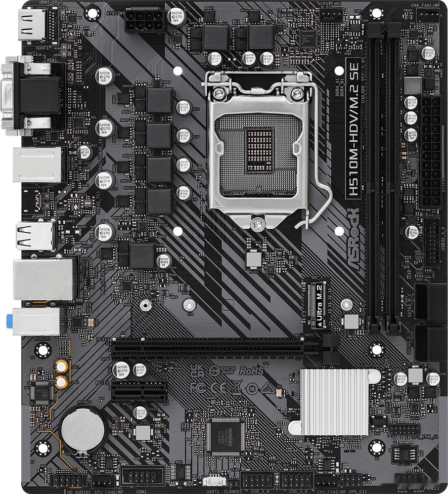 Мат.плата ASRock H510M-HDV/M.2 SE,LGA1200, iH470, 2xDDR4 2666/2933/3200, 4xSATA3, 1xM.2 (PCI-E 3.0x4