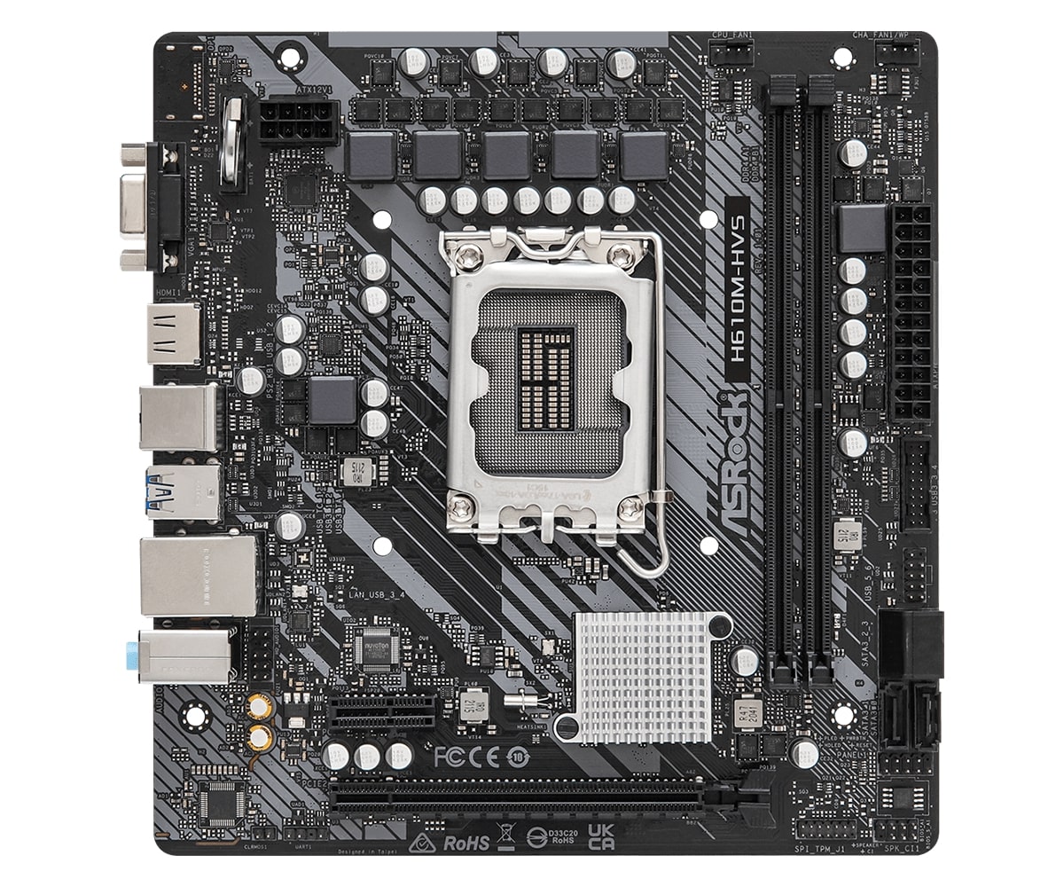 Мат.плата ASRock H610M-HVS,LGA1700, iH610, 2xDDR4 4xSATA3, 1xD-Sub, 1xHDMI, 1xPCI-Ex16, 1xPCI-Ex1, m