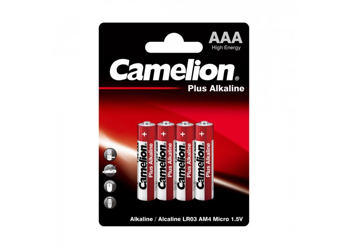 Батарейка, CAMELION, LR03-BP4, Plus Alkaline, AAA, 1.5V, 1150 mAh, 4 шт в блистере