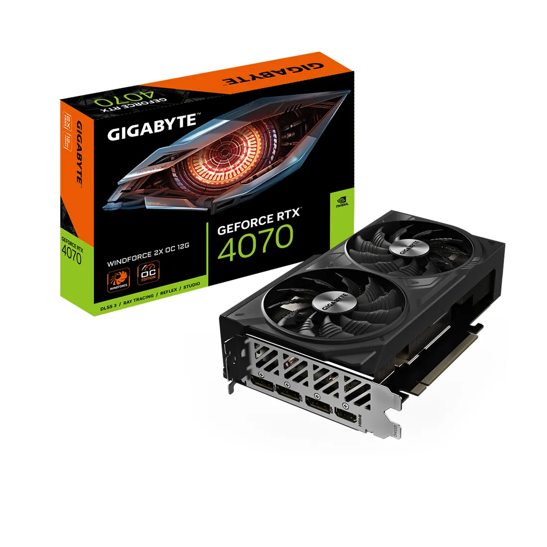 Видеокарта 12 Gb Gigabyte RTX4070 WINDFORCE OC 12G (GV-N4070WF2OC-12GD) , GDDR6X, 192bit, 1-HDMI, 3-DP, Windforce 2X Fan, 201*122.3*48.4 мм, Цветная к