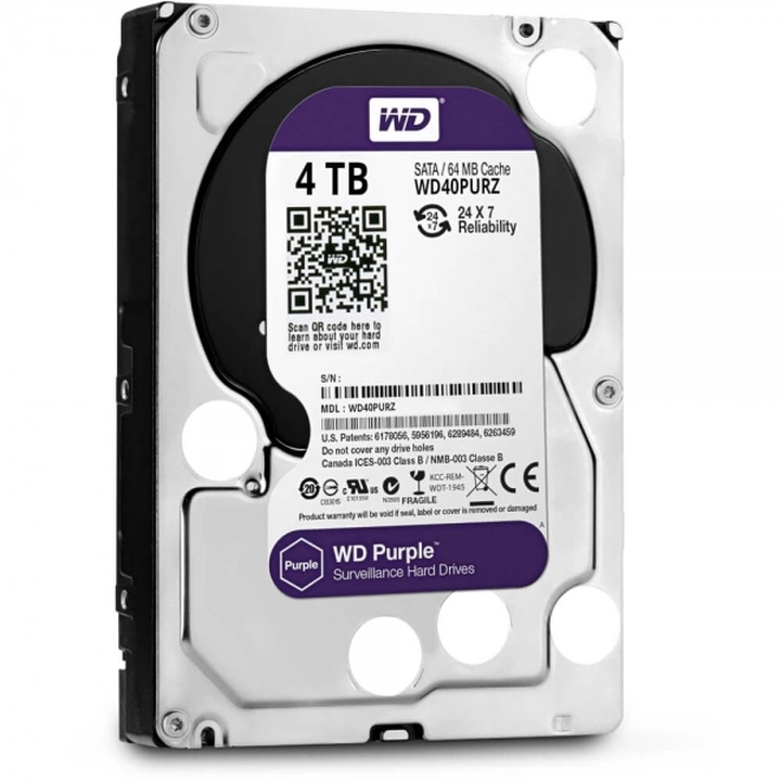 Винчестер для видеонаблюдения 4Tb Western Digital Purple Surveillance WD43PURZ SATA 6Gb/s, 256Mb, 3,