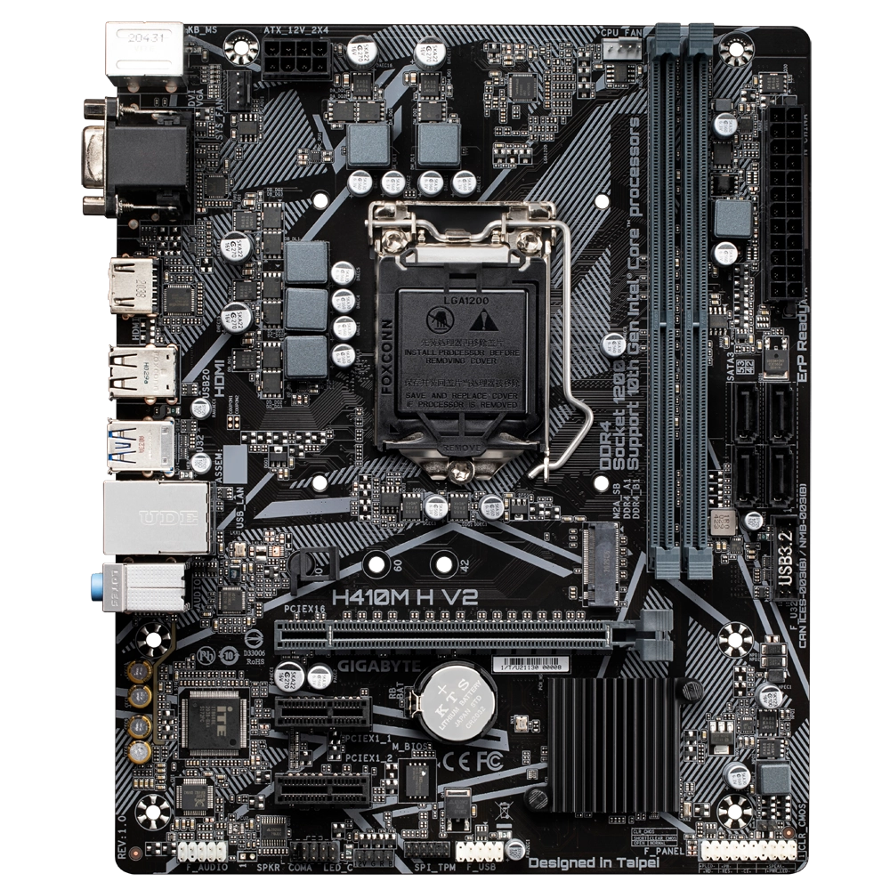 Мат.плата Gigabyte H410M H V2 ,MB Socket1200, MATX, iH470 (D-Sub+HDMI, GNIC), 2DDR4, PCIx16, 2PCIx1