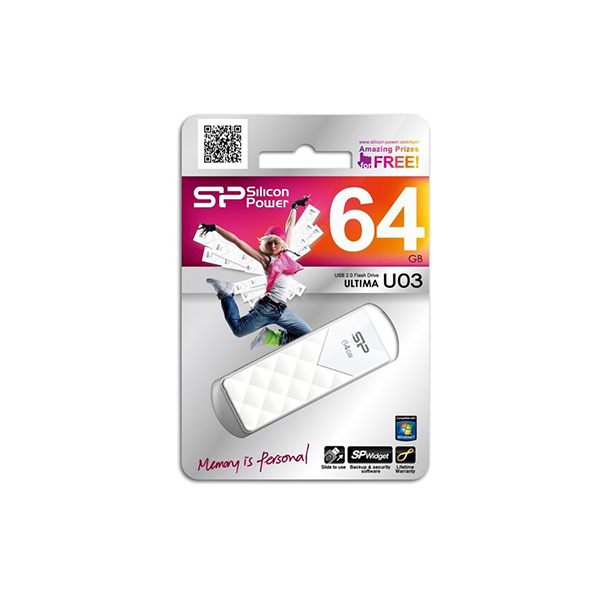 USB 2.0 64GB Silicon Power Ultima U03, 64GB, Белый ,flash USB 2.0, white