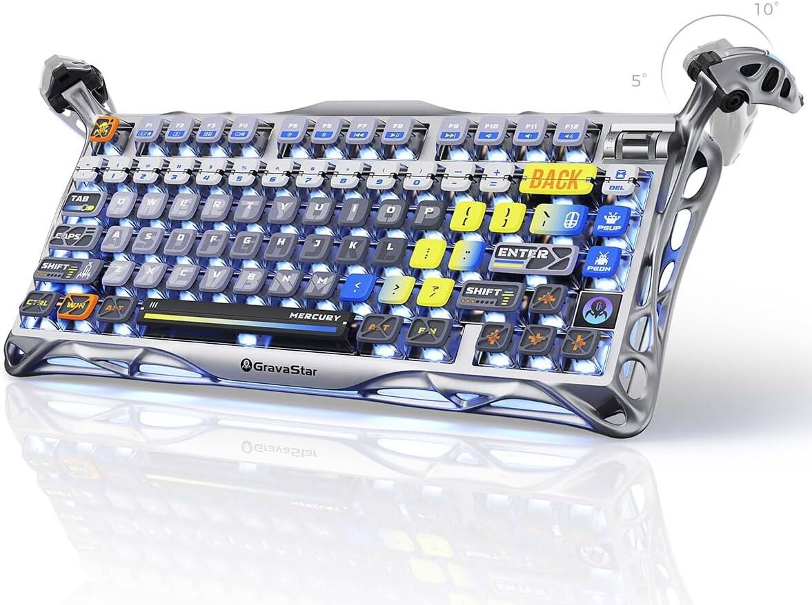 Клавиатура игровая GravaStar K1 PRO S CGRY CN/ беспроводная, Bluetooth, USB/ 8000mAh/ Английская раскладка/ RGB/ Колесо прокрутки, 6972448923620