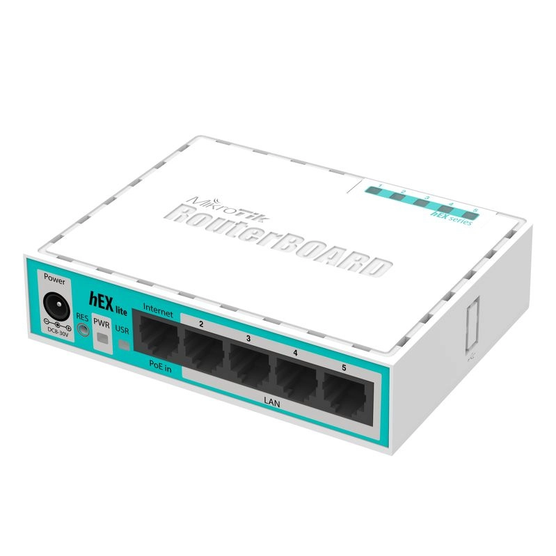 Маршрутизатор MikroTik RB750r2 hEX lite  with 850MHz CPU, 64MB RAM, 5 LAN ports, RouterOS L4, plasti