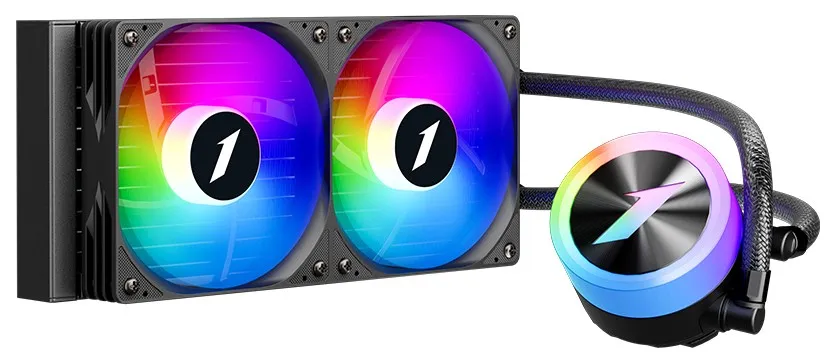 Кулер с водяным охлаждением, 1STPLAYER, TS1 240 BLACK, TS1-240-BK, intel 1151/1200/1700/1851 и amd AM4/AM5, TDP 270W, 2*120 мм, 600-1800 об/мин, 81,5 