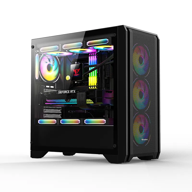 Корпус Huntkey, GX750A, ATX/Micro ATX, USB 1*3.0/2*2.0, HD-Audio, Кулер 3*12см RGB, Высота процессорного кулера до 165 мм, Длина VGA до 415мм, 2*3.5"/