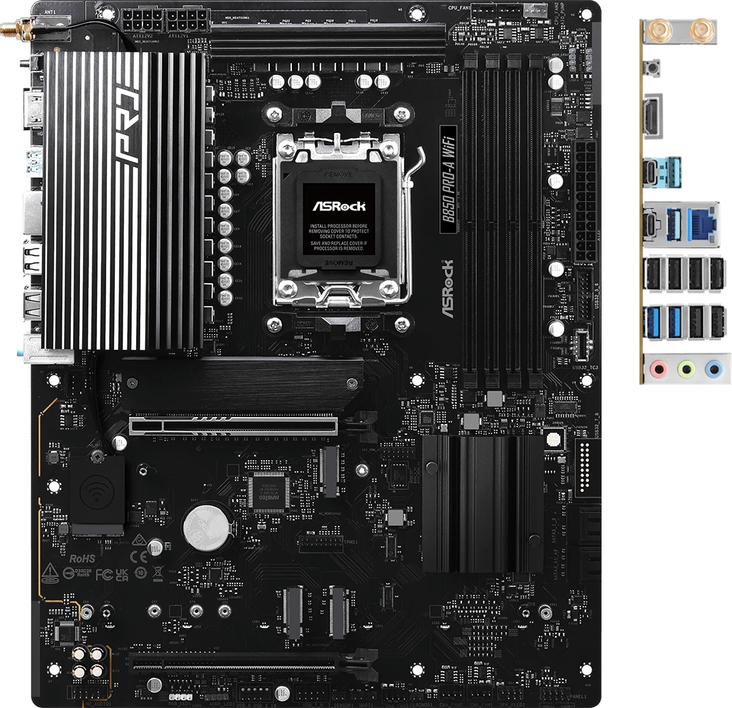 Мат.плата AMD ASRock B850 PRO-A WIFI AM5 4xDDR5 4xSATA 3xM.2 1xUM.2 18xUSB 1xHDMI WiFi6E ATX