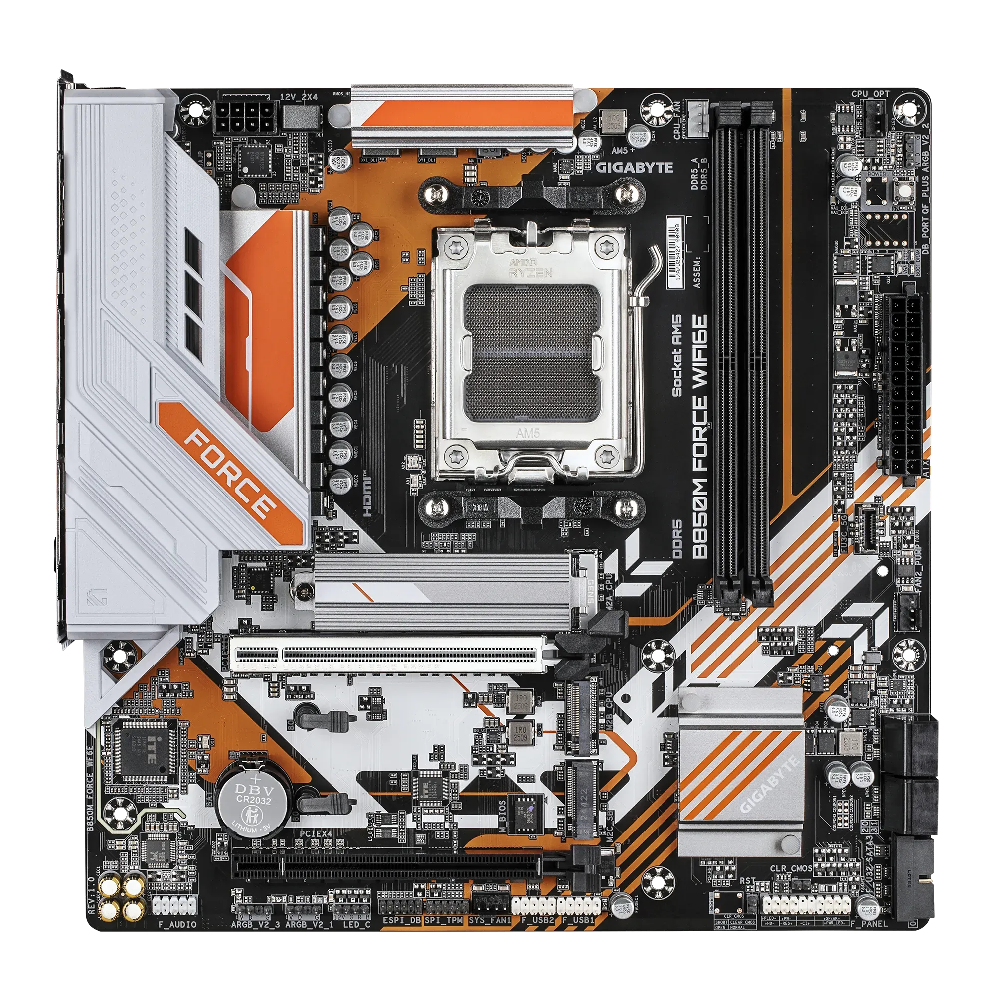 Мат.плата AMD Gigabyte B850M FORCE WIFI6E, AM5, B850, 2xDDR5 4400/4800/5200/9600(OC), 4xSATA3, 3xM.2 (PCIe 4.0 x4/x2), RAID, 1xHDMI, 1хDP, 2xPCI
