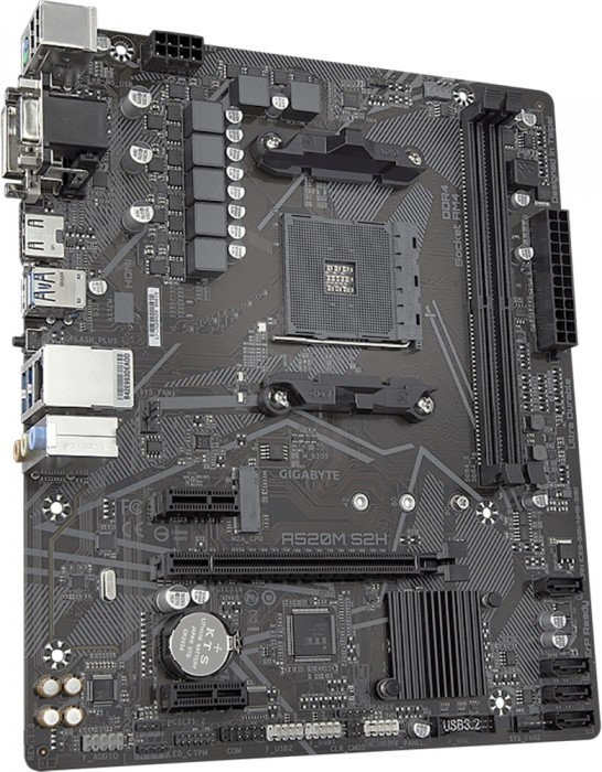 Мат.плата AMD Gigabyte A520M S2H, AM4, А520, 2xDDR4 3200, 4xSATA3, 1xM.2, 1xDVI-D, 1xHDMI, 1xD-Sub,