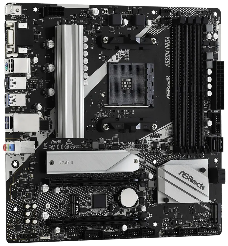 Мат.плата AMD ASRock A520M PRO4 AM4 4xDDR4 6xSATA3 M.2 D-Sub HDMI DP mATX