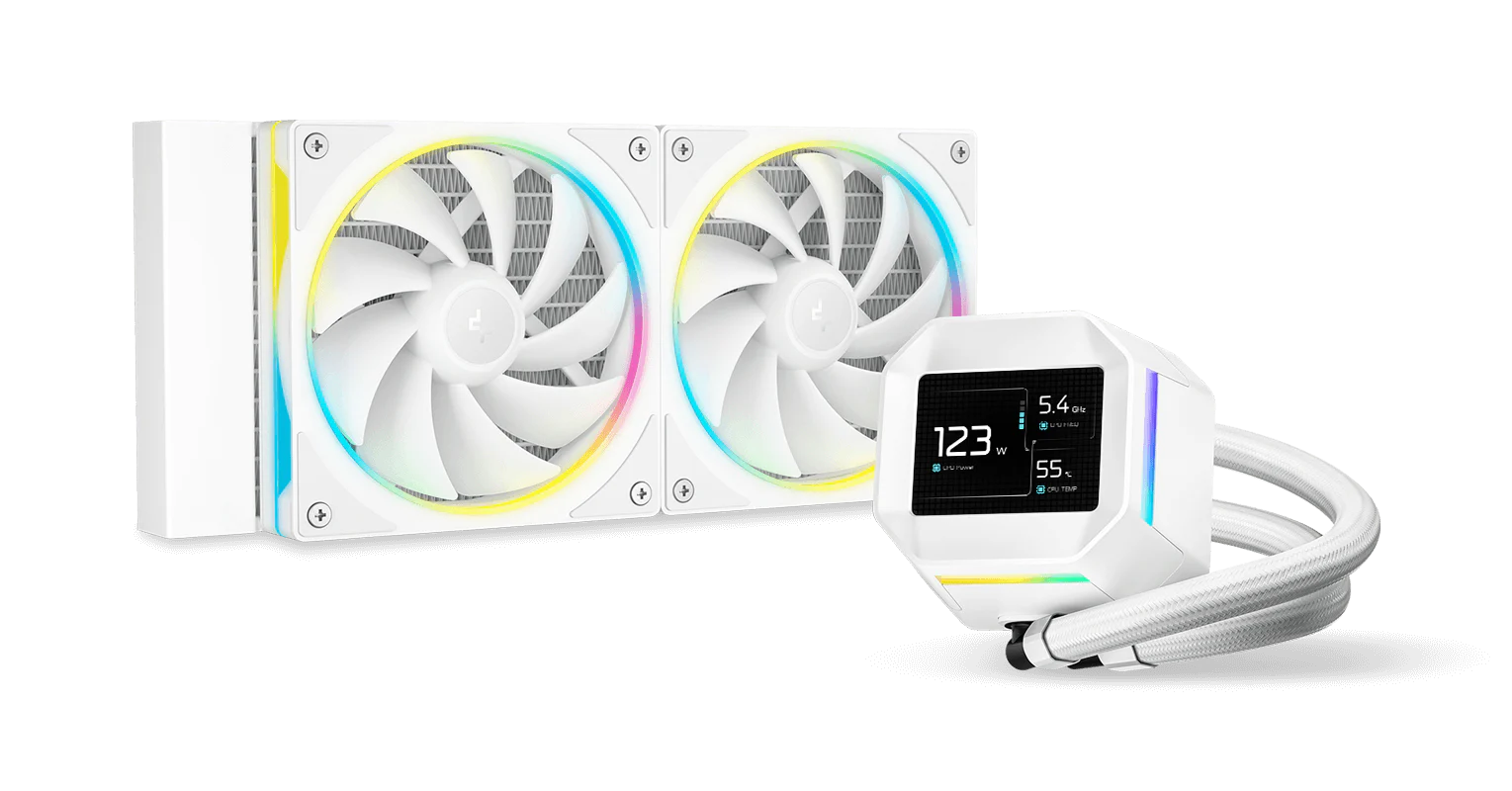 Кулер с водяным охлаждением, Deepcool, LM240 WH, Intel 1851/1700/1200/115х и AMD AM5/AM4/, TDP 280W, 2*120мм FD12 ARGB, 600-2400 RPM±10%, 72,04CFM, ≤3