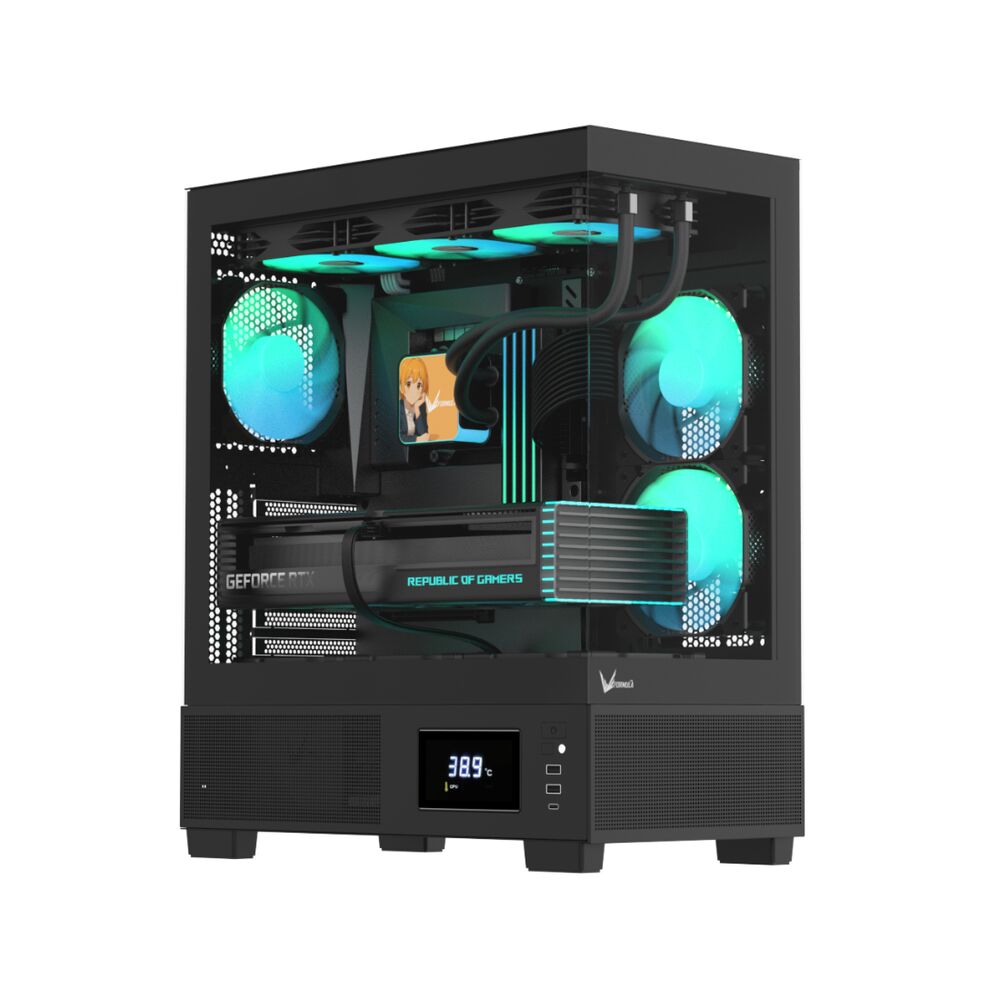 Компьютерный корпус, Formula V, Crystal E1 Floe Black, ATX/micro ATX/ITX, USB Type C*1/3.0*2, HD-Audio, Кулер 3*120мм Floe ARPW, Высота процессорного 