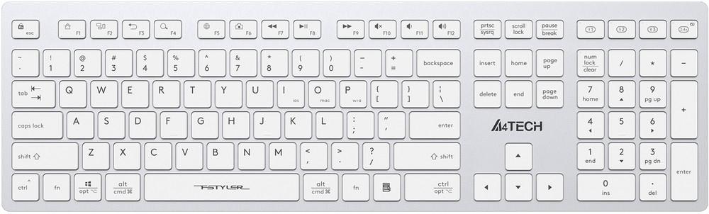Клавиатура беспроводная A4tech Fstyler FBX50C White <USB 2.4GHz, BT, ACC, WHITE>