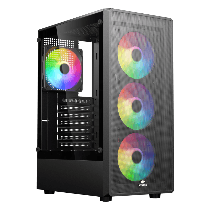 Корпус Wintek Miracle A01-B-M TG, ATX/Micro ATX, USB 1*3.0/2*2.0, 0.45mm, 4*12cm FRGB fan, Black