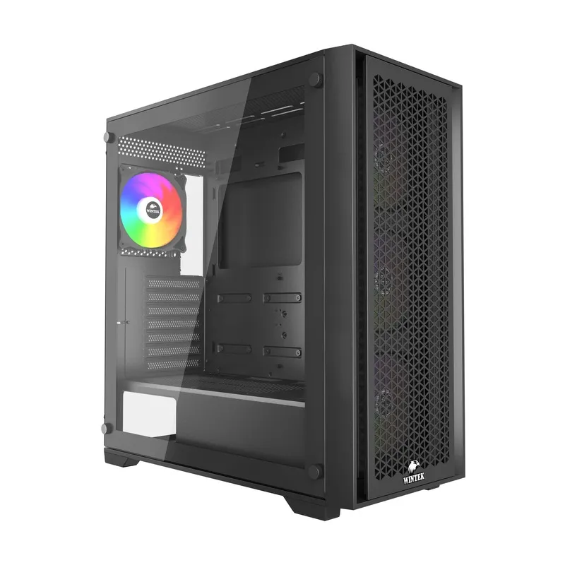 Корпус Wintek Andromeda MAX P193-M-B TG, ATX, USB 2*3.0/1*2.0, HD+Mic, 0,5mm, 4*12cm RGB, Black