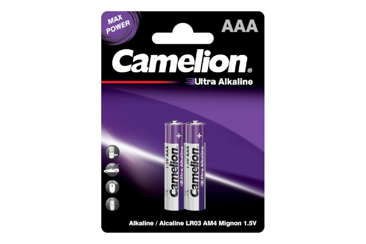 Батарейка, CAMELION, LR03-BP2UT, Ultra Alkaline, AAA, 1.5V, 1150 mAh, 2 шт в блистере