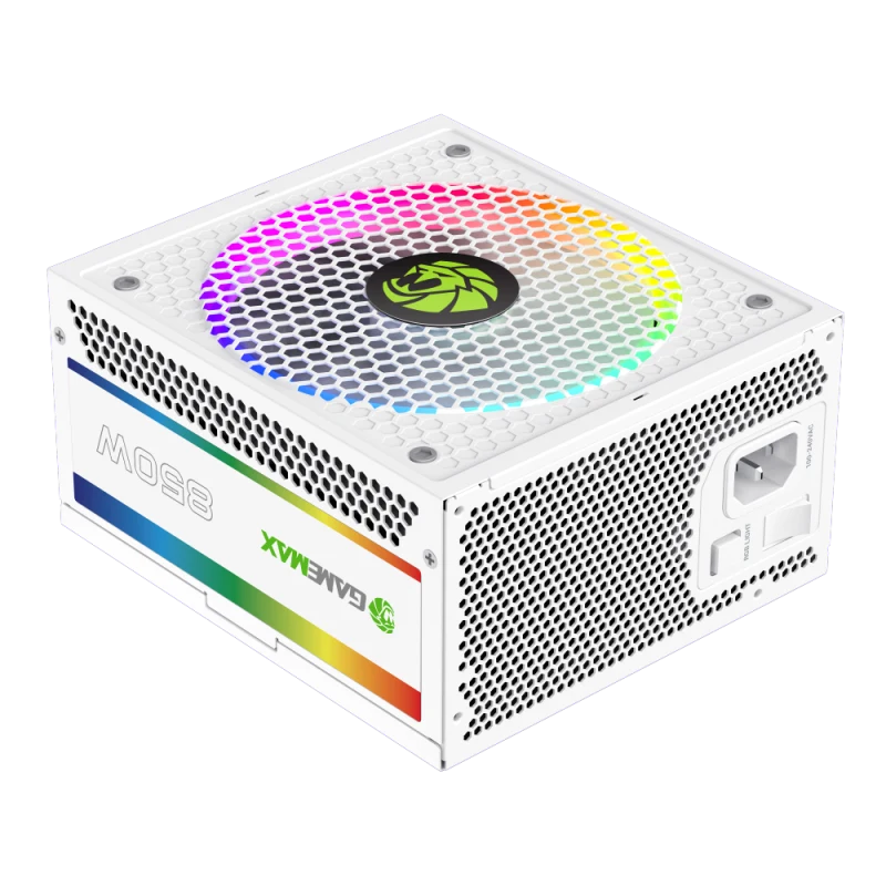 Блок питания Gamemax RGB-Smart 850 PRO WH, 2141-0850B0033, 850W, Gold, ATX3.1, APFC, 20+4 pin, 2*4+4pin, 8*Sata, 3*Molex, 3*PCI-E 6+2 pin, 1*PCI-E 12+