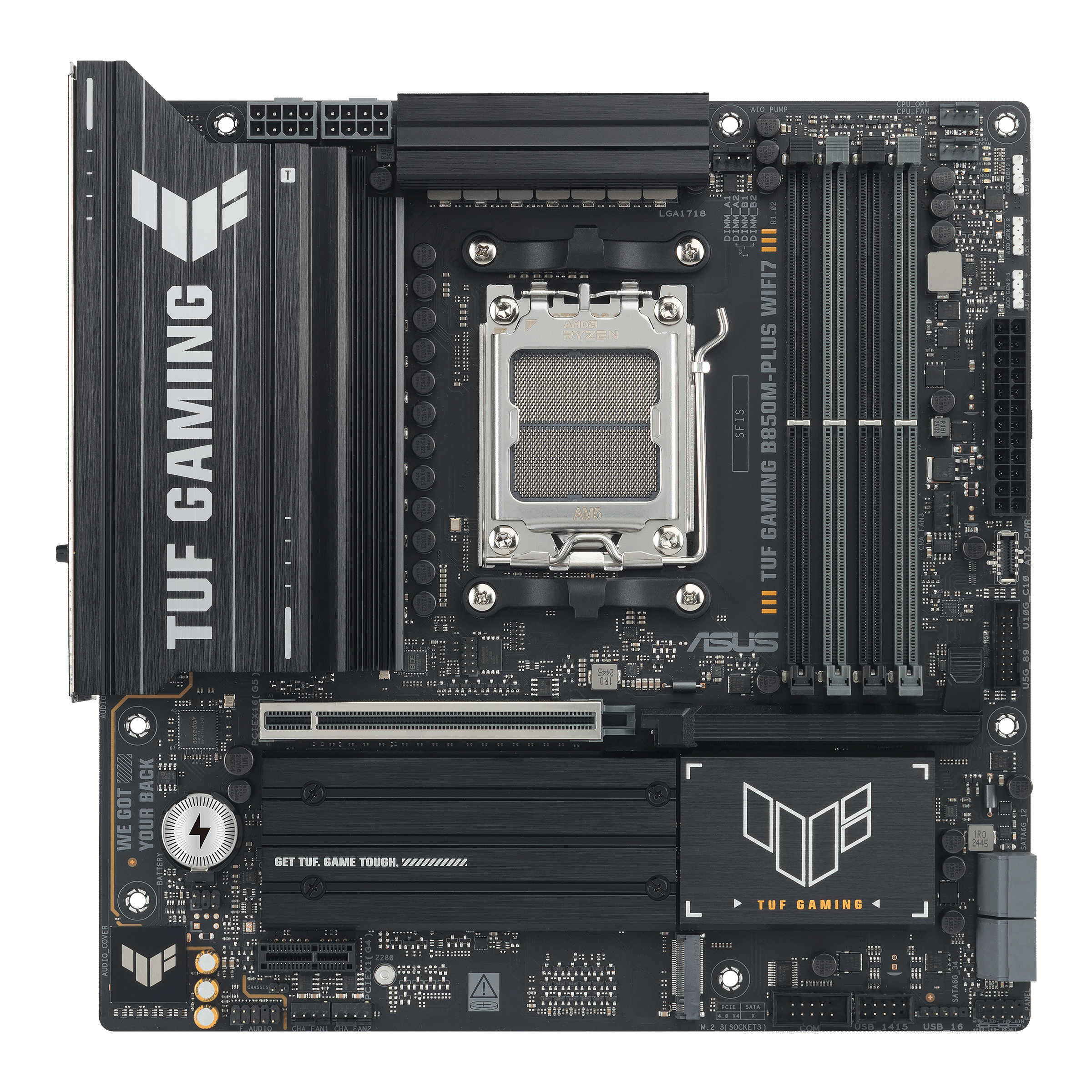 Мат.плата AMD ASUS TUF GAMING B850M-PLUS WIFI7 W AM5 4xDDR5 4xSATA 3xM.2 HDMI DP Type-C mATX