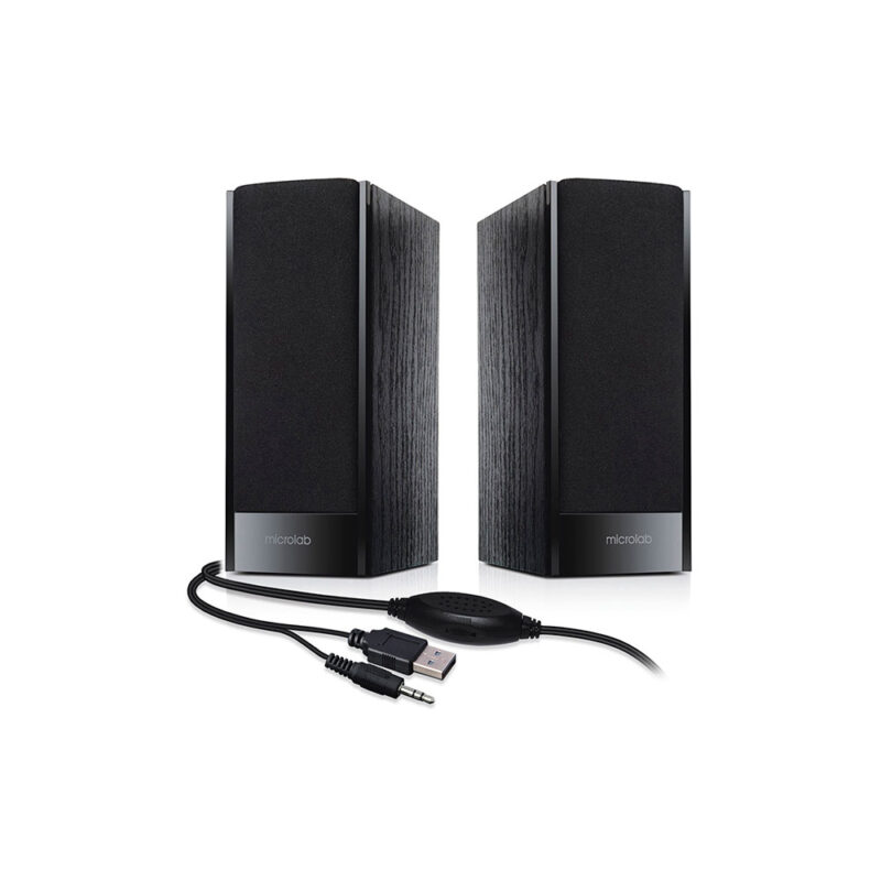 Колонки Microlab, B56(USB), 2.0, 3Вт (1,5Вт*2), USB (питание), Проводной пульт ДУ, Дерево (МДФ). Чёр