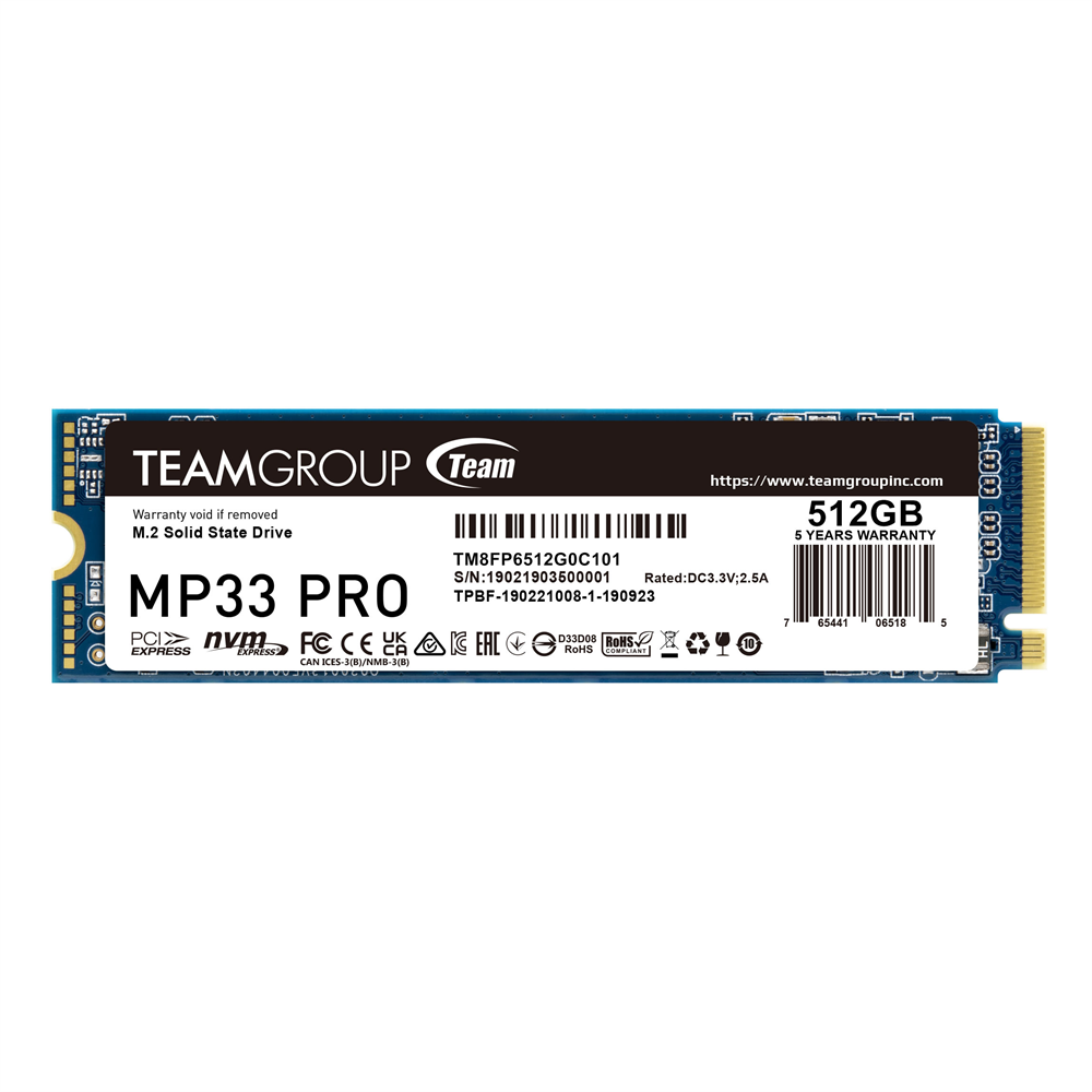 512 Gb SSD M.2 TeamGroup MP33 M.2 NVMe R1700Mb/s W1400MB/s TM8FP6512G0C101