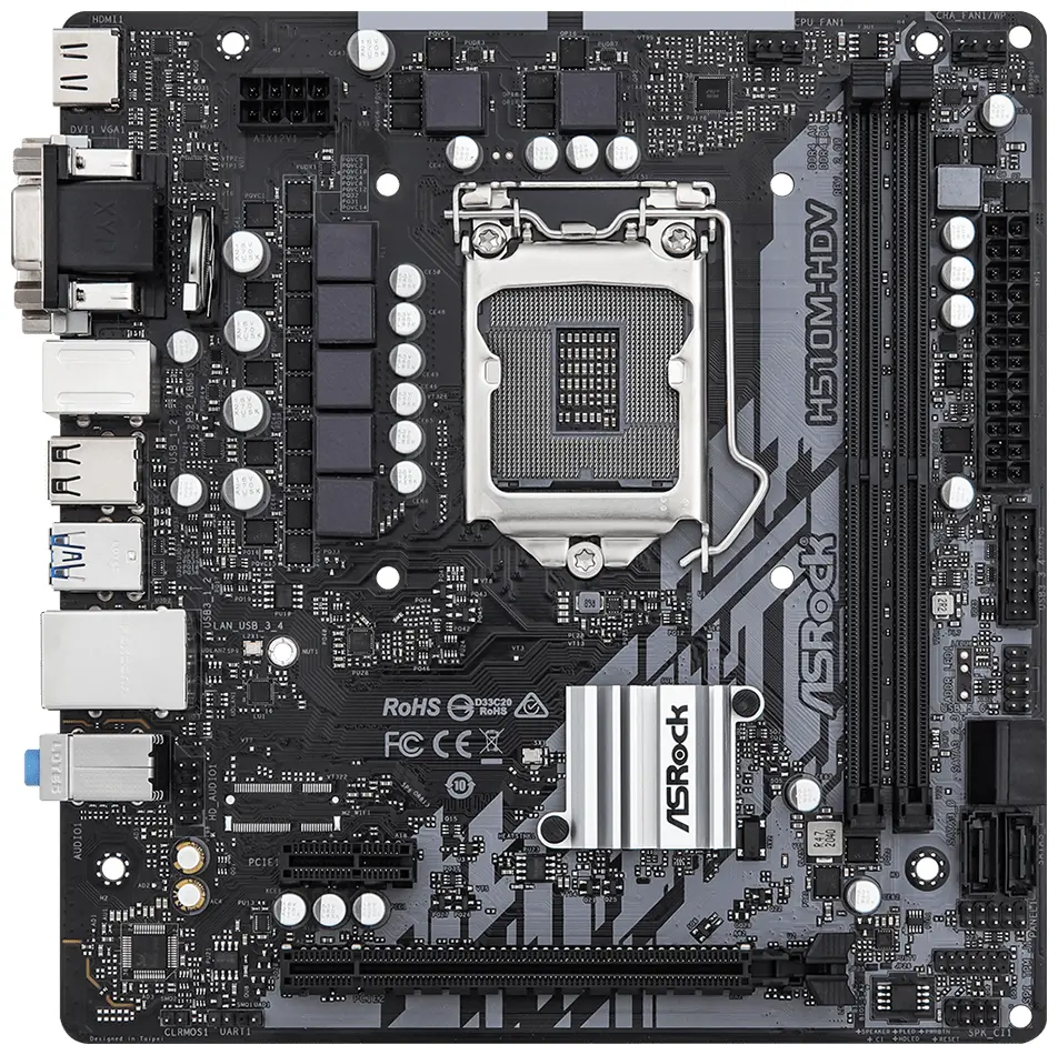 Мат.плата ASRock H510M-HDV R2.0 LGA1200 2xDDR4 4xSATA D-Sub HDMI DVI mATX