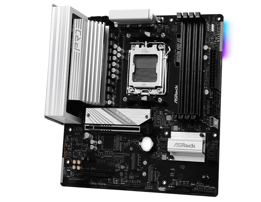 Мат.плата AMD ASRock B850M PRO RS AM5 4xDDR5 4xSATA 3xM.2 17xUSB 1xHDMI 1xDP mATX