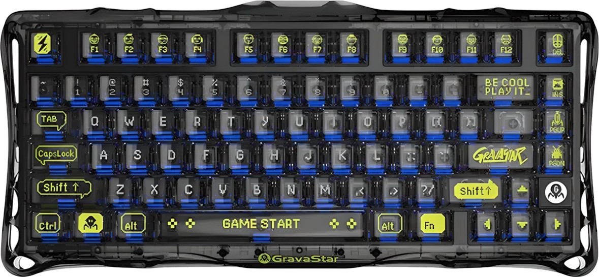 Клавиатура GravaStar Mercury K1 Lite, Transparent Black, Mechanical, 80 keys EN, USB/BT/2.4GHz/ GS K1 LITE_XTAL_BLK