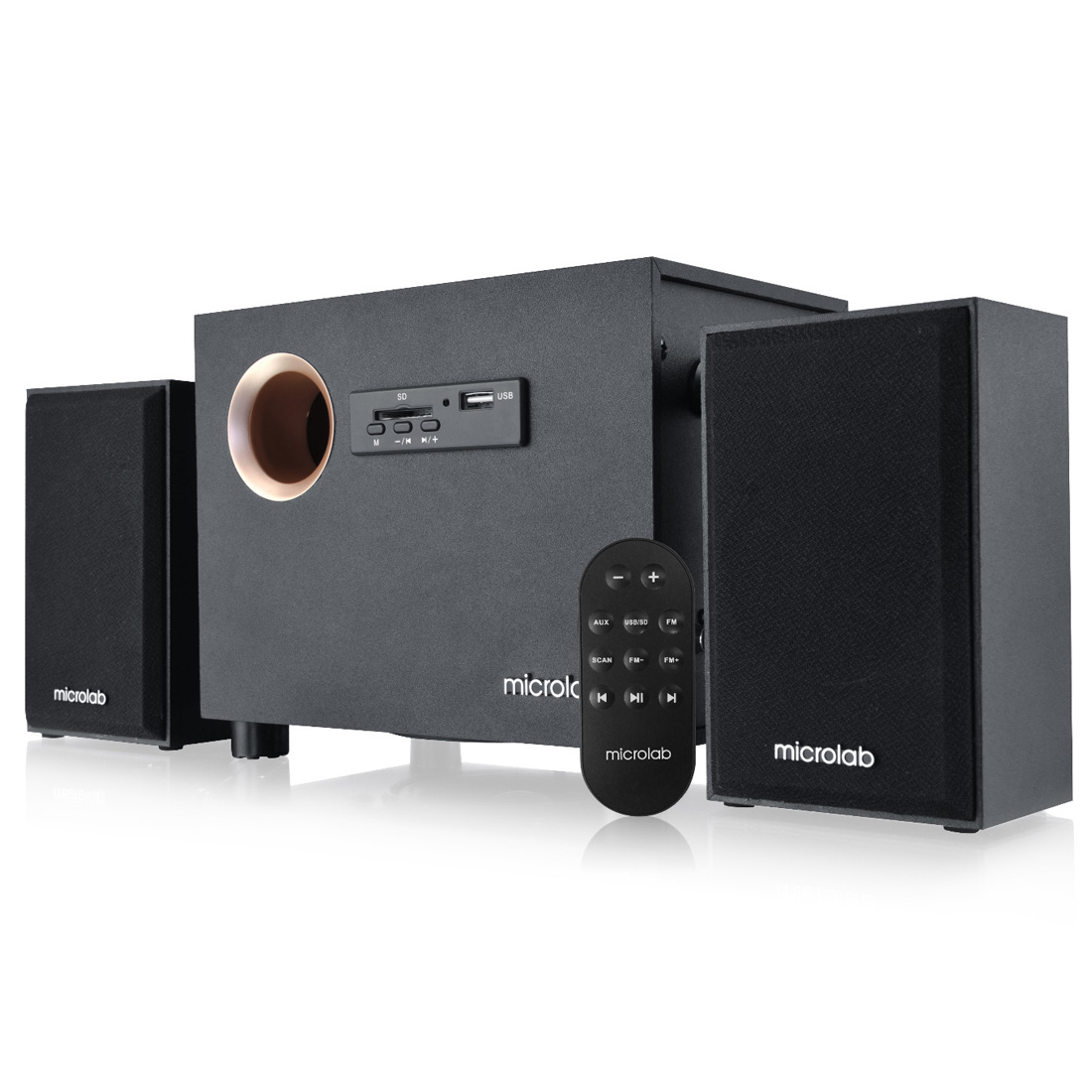 Колонки Microlab M-105, 10Вт (2,5Вт*2+5Вт), Выход 2RCA, Вход 3.5 MiniJack, Чёрный