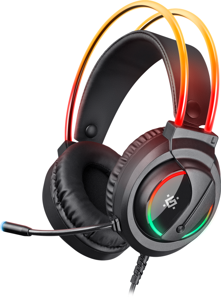 Наушники-гарнитура игровые Defender Flame черный, RGB, черный