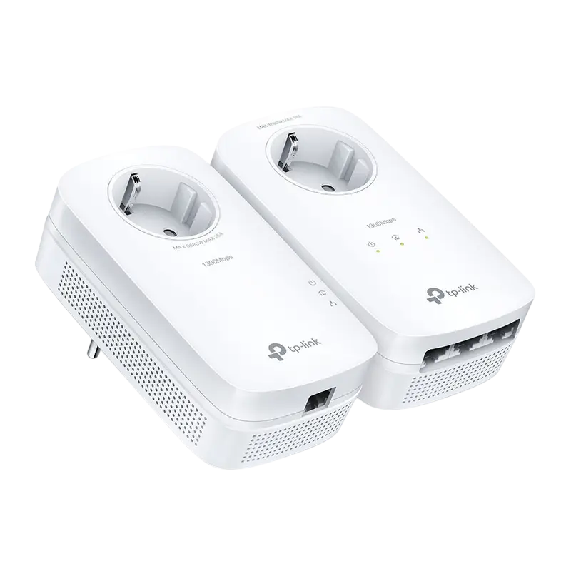 Сетевой адаптер Powerline Tp-Link TL-PA8033P KIT <AV1300 комплект 2-портовых гигабитных адаптеров Powerline со встроенной электророзеткой, скорость пе