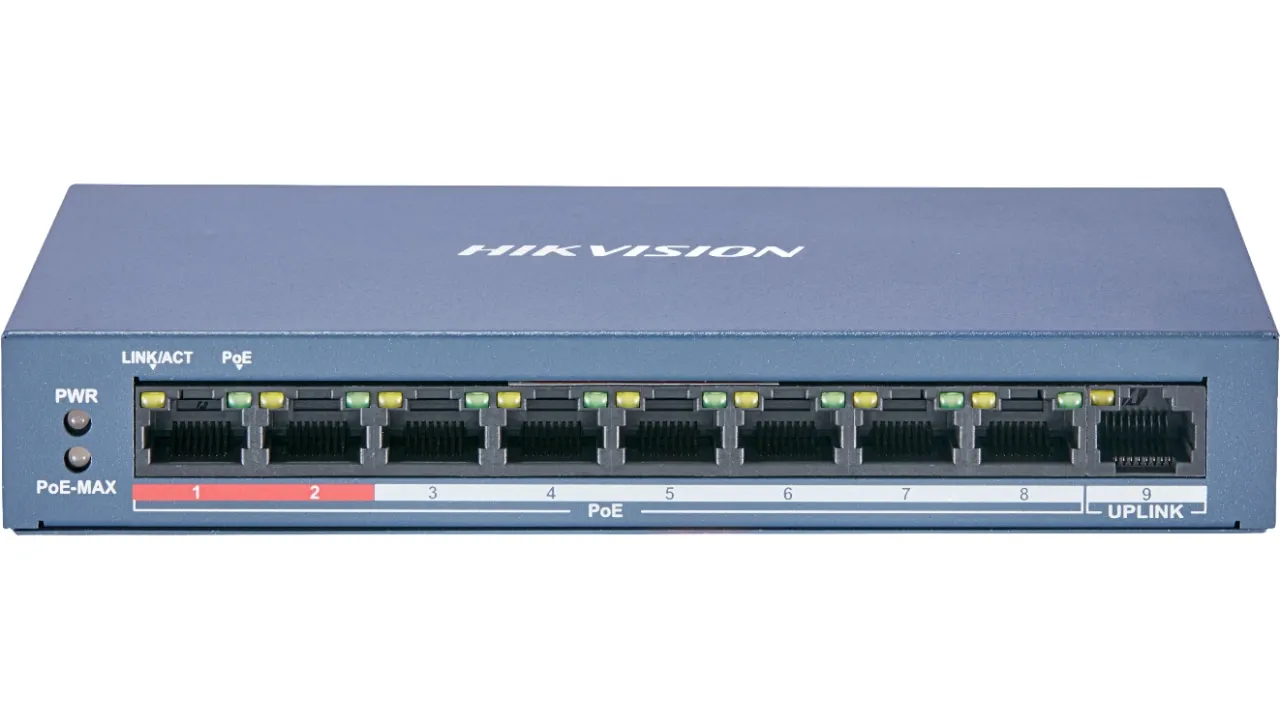 Сетевой коммутатор Hikvision DS-3E0109P-E/M(B) ,Switch 8 port 10/100M 8 x PoE + 1 x RJ45 10/100M