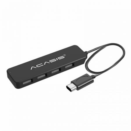 Расширитель USB ---TypeC - USB 2.0 Hub ACASIS AC2-L412, 4 порта, черный