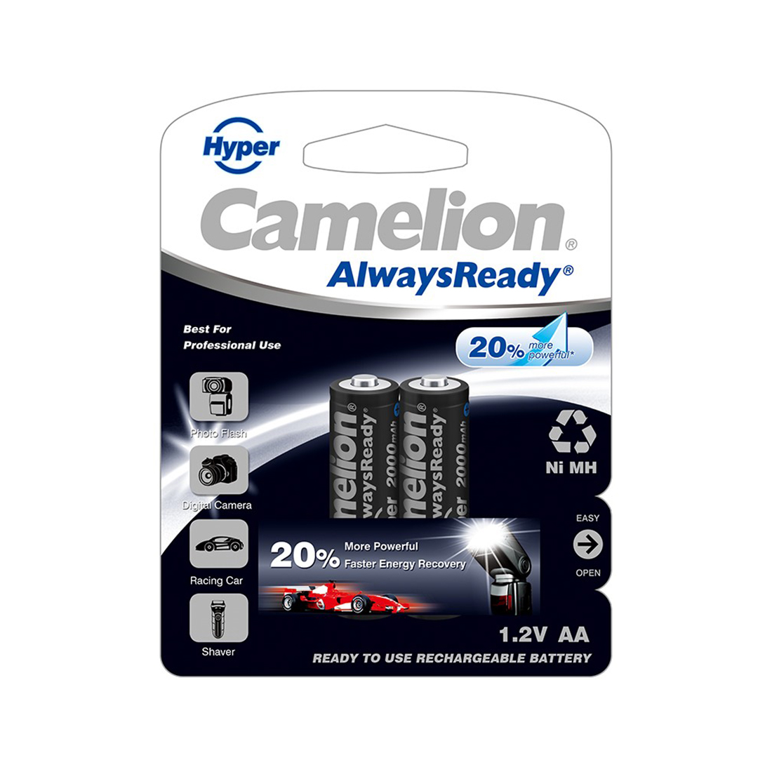Аккумулятор, CAMELION, NH-AA2000HPBP2, AlwaysReady "Hyper" Rechargeable, AA, 1.2V, 2000 mAh, 2 шт. в