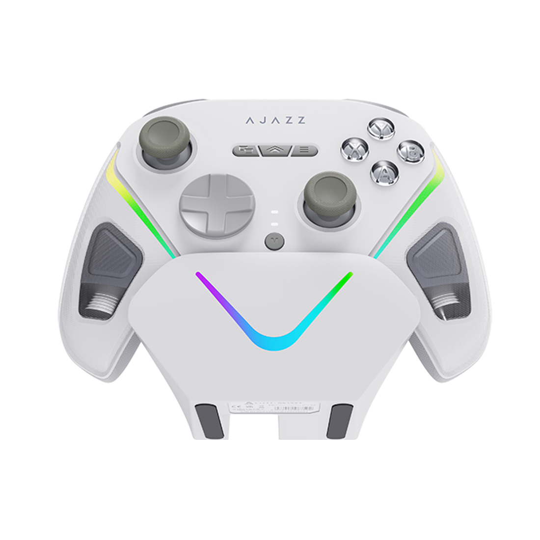 Геймпад с док-станцией, Ajazz, GP100/Set/White, GP100, Беспроводной, USB, Bluetooth 5.3, 2.4 ГГц, Частота опроса до 1000 Гц, Кастомные Hall-стики, Дву