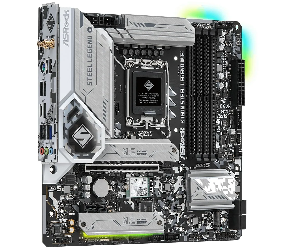 Мат.плата ASRock B760M STEEL LEGEND WIFI LGA1700 4xDDR5 4xSATA RAID 3xM.2 HDMI DP eDP mATX