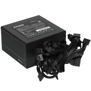 Блок питания, Deepcool, PF650 R-PF650D-HA0B-WDEU, 650W, ATX, APFC, 20+4 pin, 2*4+4pin, 6*Sata, 2*Molex, 4*PCI-E 6+2 pin, Вентилятор 12см, Кабель питан