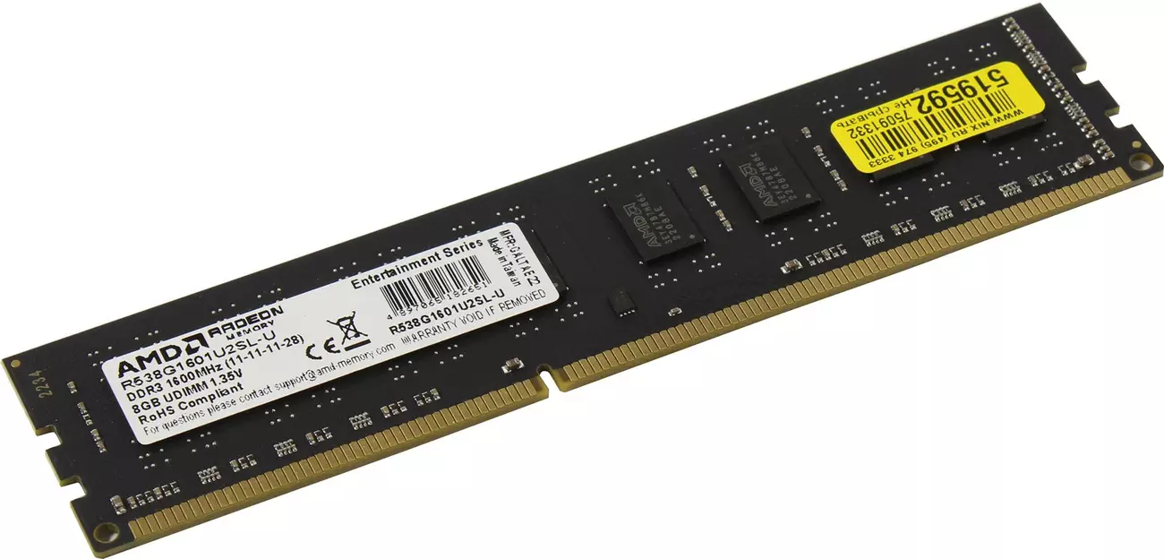 DDR3 8 Gb 1600MHz AMD Radeon R5 Entertainment Series, CL11, PC3-12800, 1.35V, R538G1601U2SL-U