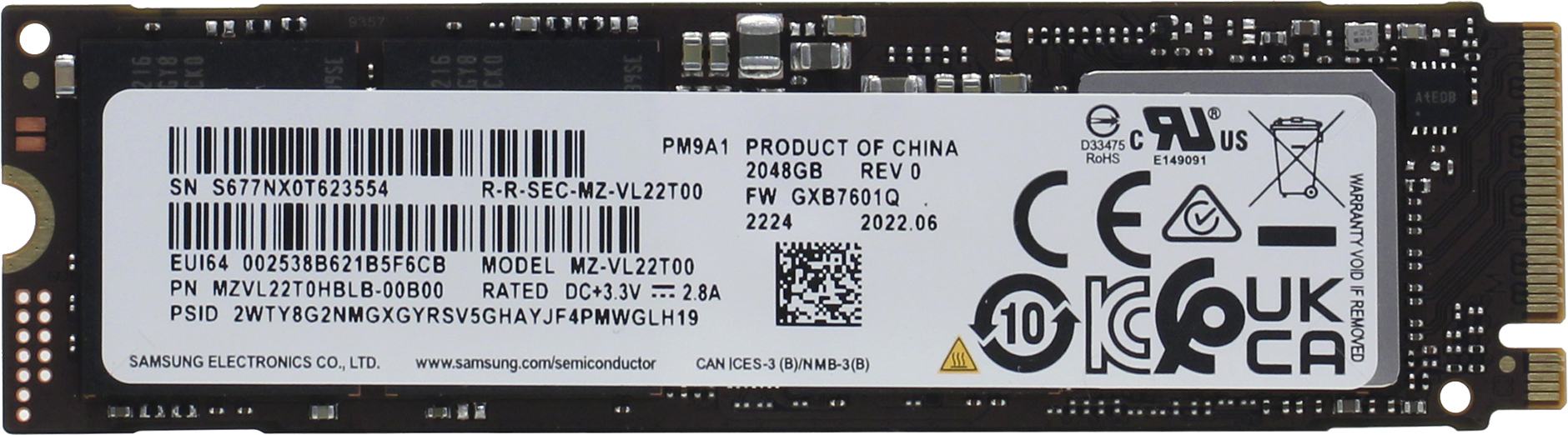 2 000 GB SSD Samsung PM9A1 M.2 NVMe R7000Mb/s W5200MB/s MZVL22T0HBLB-00B00