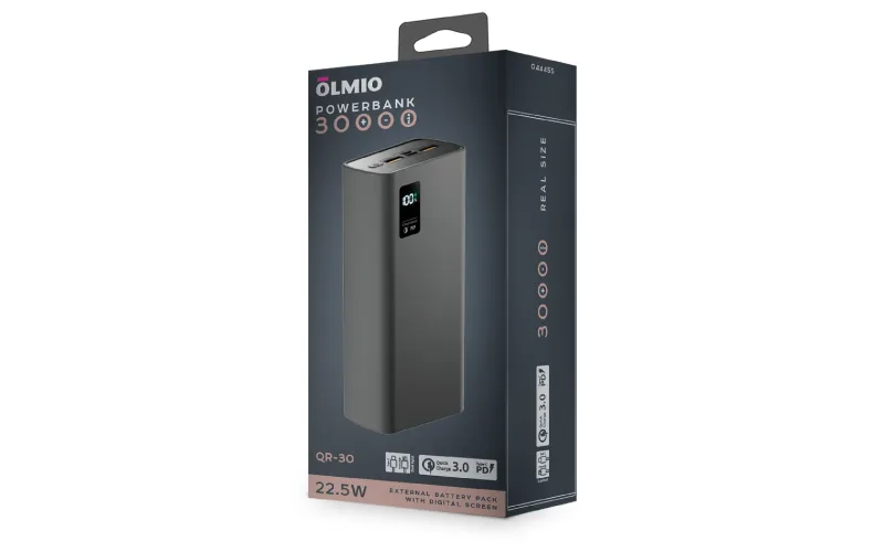 Зарядное устройство Power bank Olmio QR-30 30000mAh QuickCharge3.0 серый