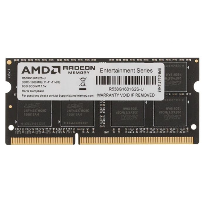 SODIMM DDR3 8 Gb AMD Radeon, R538G1601S2S-U,SO-DIMM <PC3-12800/1600MHz> CL11