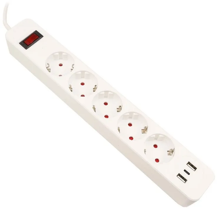 Сетевой фильтр S SMART SM-GS05CK3U-5M <белый, 10А, 5роз, 5М, EU, 2*USB, Type-C>