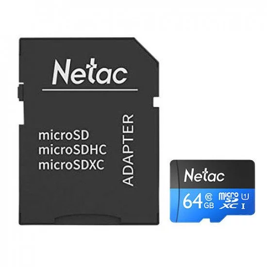 Карта памяти MicroSD 64GB Class 10 U1 Netac P500 NT02P500STN-064G-R с адаптером SD