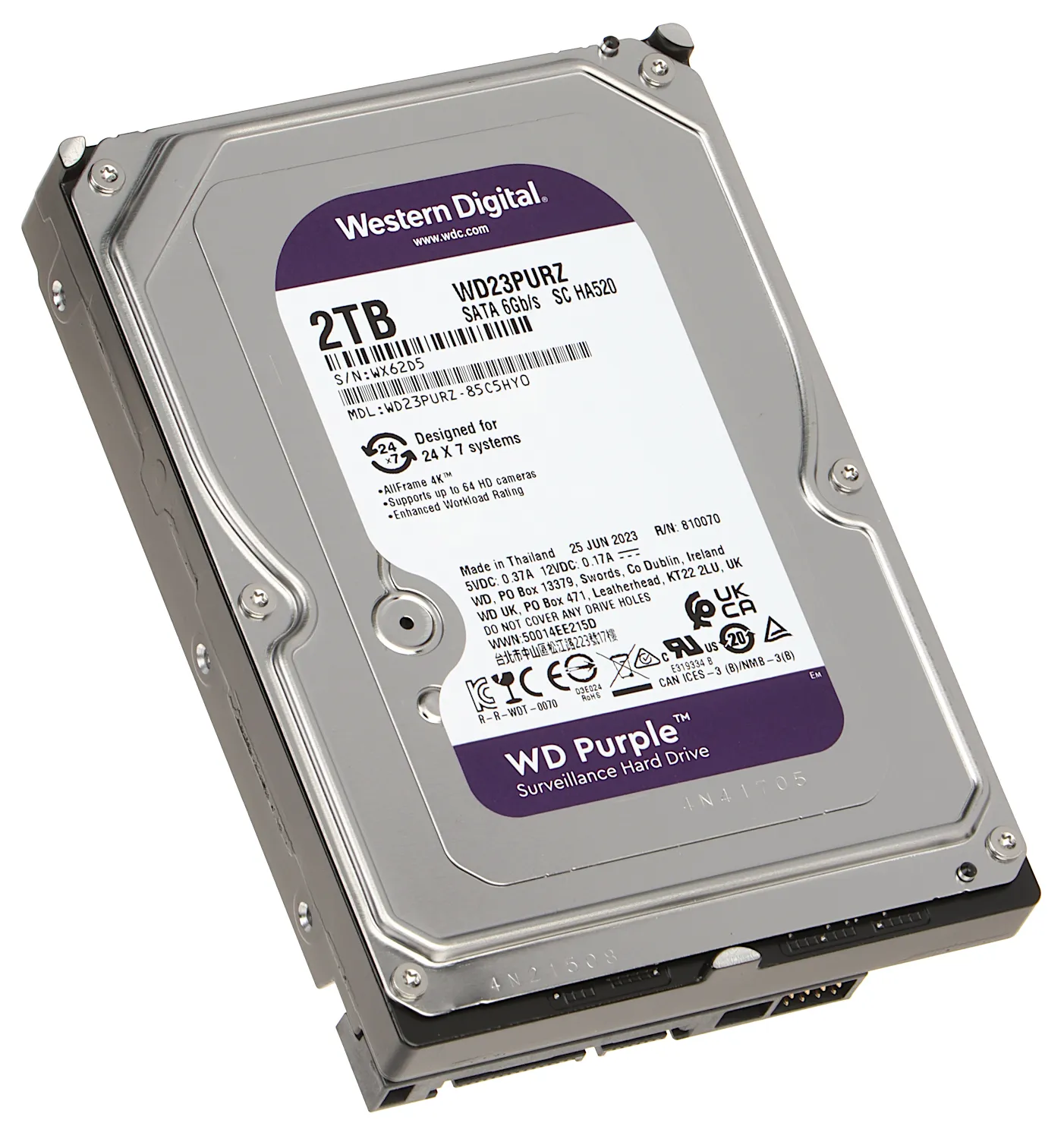 Винчестер для видеонаблюдения 2Tb Western Digital Purple Surveillance WD23PURZ SATA 6Gb/s, 64Mb, 3,5