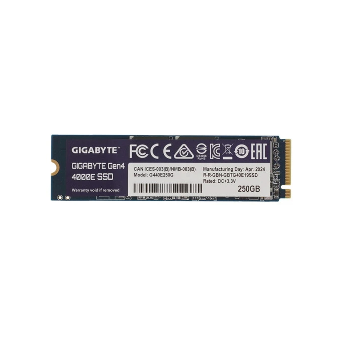 250 GB SSD Gigabyte, G440E250G, 250GB, M.2 2280 PCIe 4.0x4, 3500/1800 Мб/с