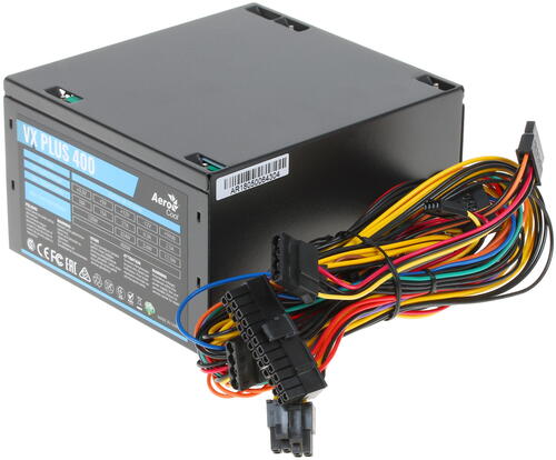 Блок питания Aerocool, VX PLUS Stealth 400, 400W, ATX, None-PFC, 20+4pin, 4+4pin, 2*Sata, 2*Molex, 1*FDD, 1*PCI-E 6pin, Вентилятор 12см, Кабель питани