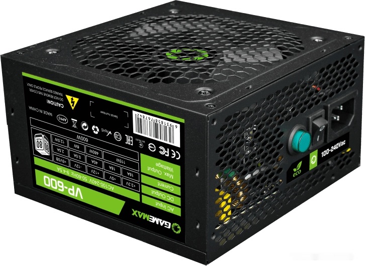 Блок питания GameMax VP 600W, 213105500018, 600W, ATX, 80 Plus Bronze, 20+4 pin, 4+4pin, 5*Sata, 3*M