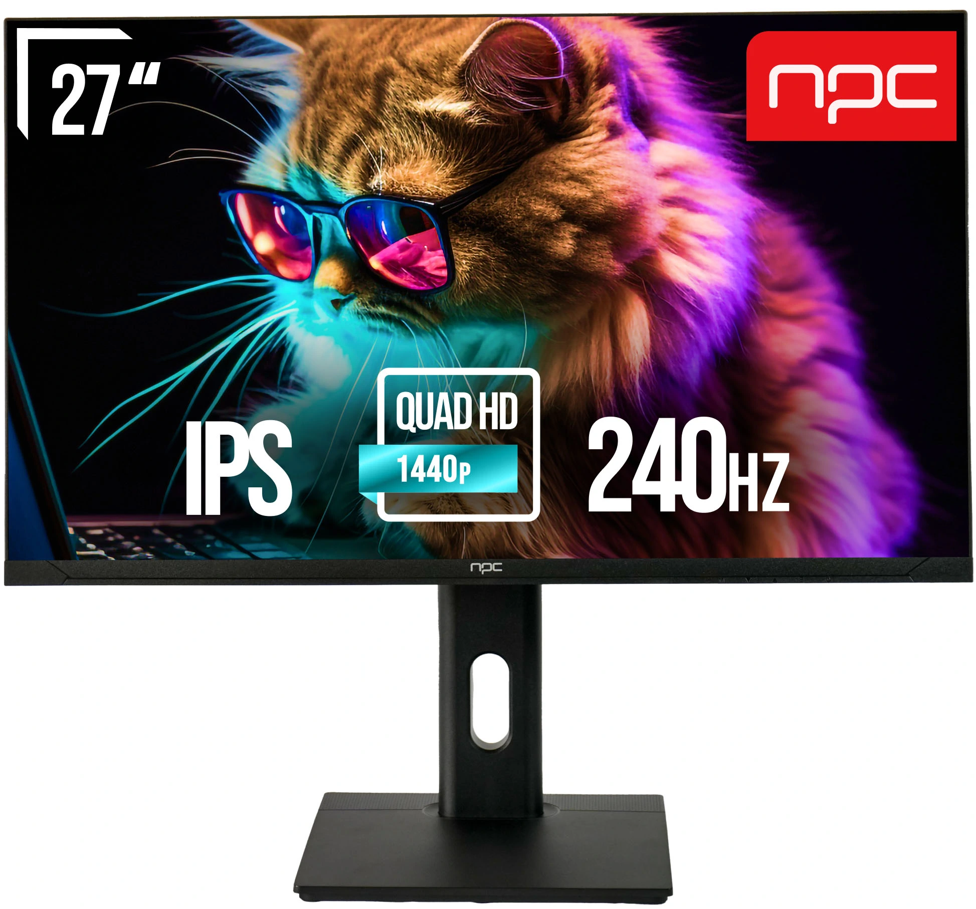 Монитор 27" NPC MZ2707-V, QHD, IPS, 240Hz, 1ms, 250 cd/m2, 1000:1, 2DPx2HDMI, Audio out, Black